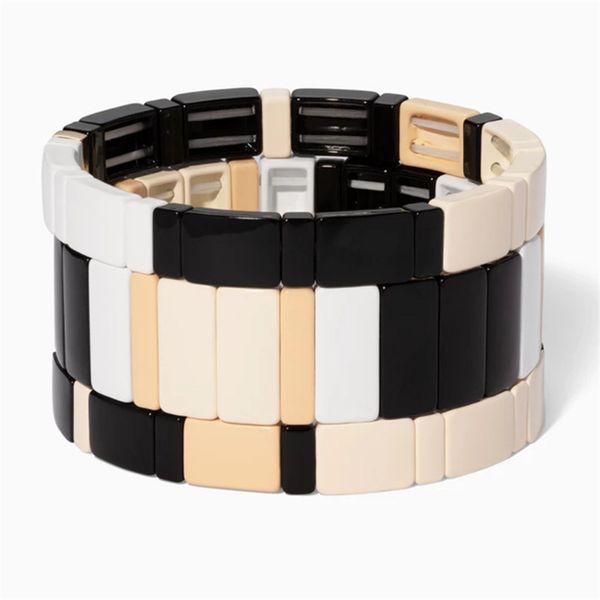 

trendy multilayer enamel colour elasticity bracelets& bangle colorful bangles for women girls stacking alloy tile bracelet, Black