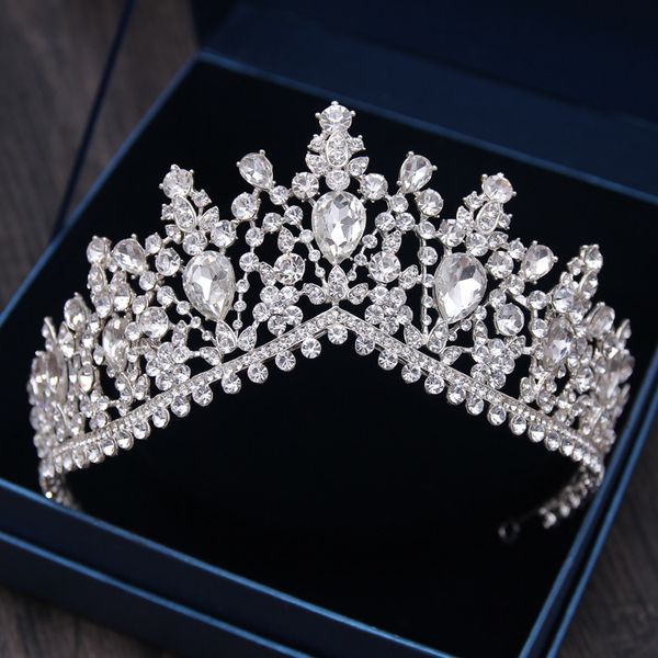

luxury rhinestone bridal tiaras crown baroque silver crystal diadem for bride headbands wedding hair jewelry dress accessories, White;golden