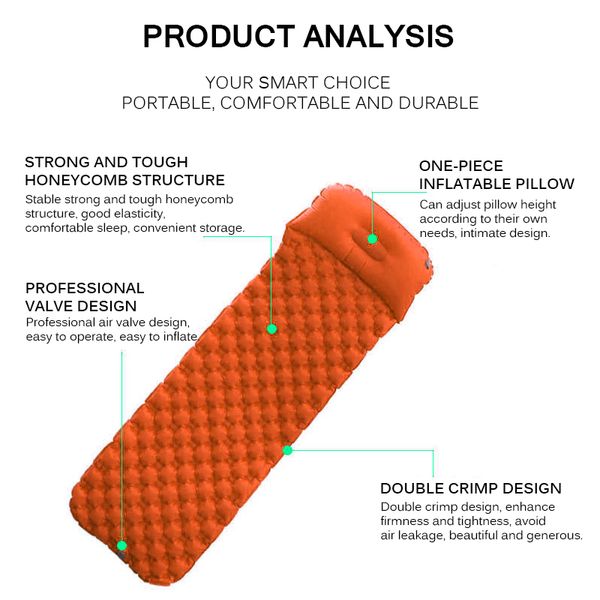 

inflatable tpu sleeping mat sleeping pad with pillow camping portable sofa sleep mat air sleeping cushion warmer sponge mattress