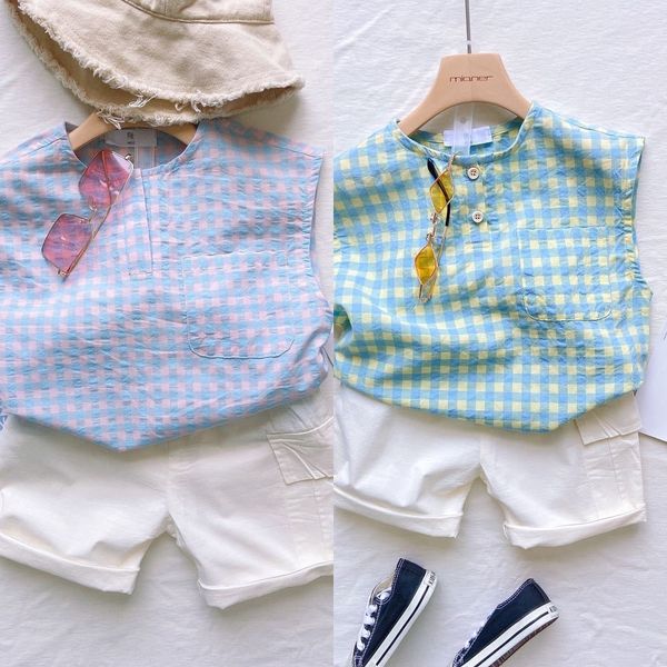 

hkbib 2020 children's for boys and girls sleeveless ultra-thin plaid 2020 children's for boys vest vest and girls sleeveless ultra, Blue