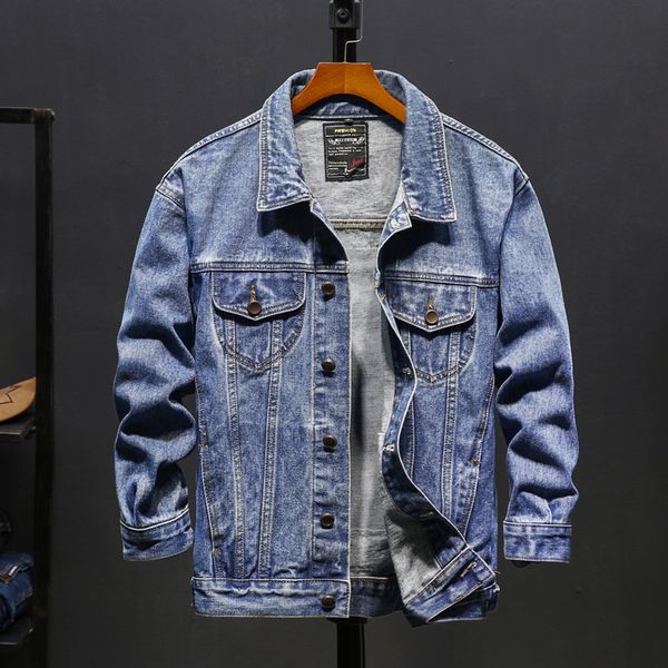 

mens jackets hip hop men denim blue solid color jacket street casual loose coats asian size s-3xl, Black;brown