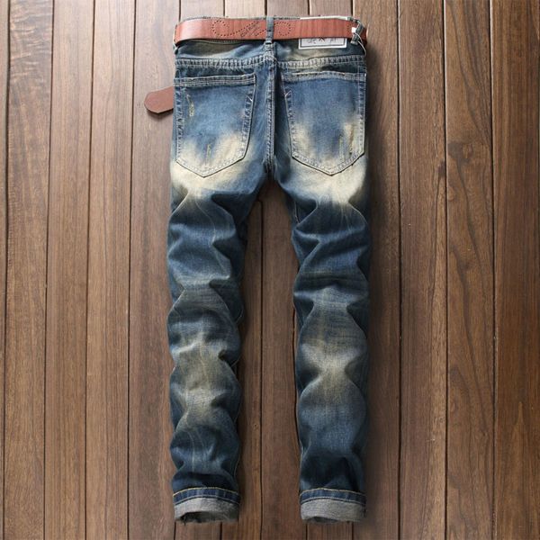 

italian style brand new fashion mens big hole ripped long trousers slim fit casual straight jeans denim pant, Blue