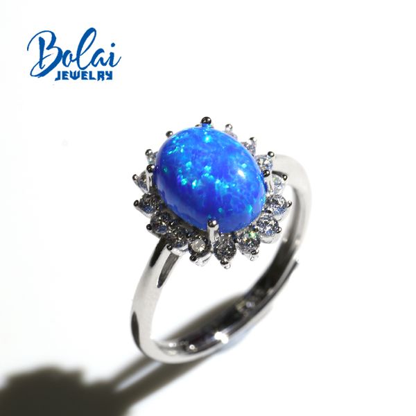 

created gemstone multi-color blue opal oval 7*9mm with 925 sterling silver creativity ring fine jewelry bolaijewelry promotion, Golden;silver