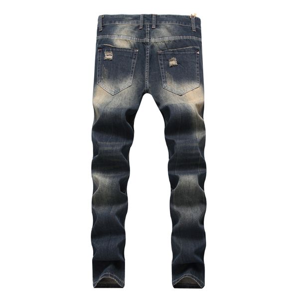 

e-baihui mens snow designer fashion slim skinny moto biker casual jeans straight motorcycle jeans men destroyed denim trousers, Blue