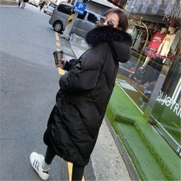 

2019 new oversized coats thick winter jacket women hooded fur collar down cotton coat long jacket female maxi coats, Black