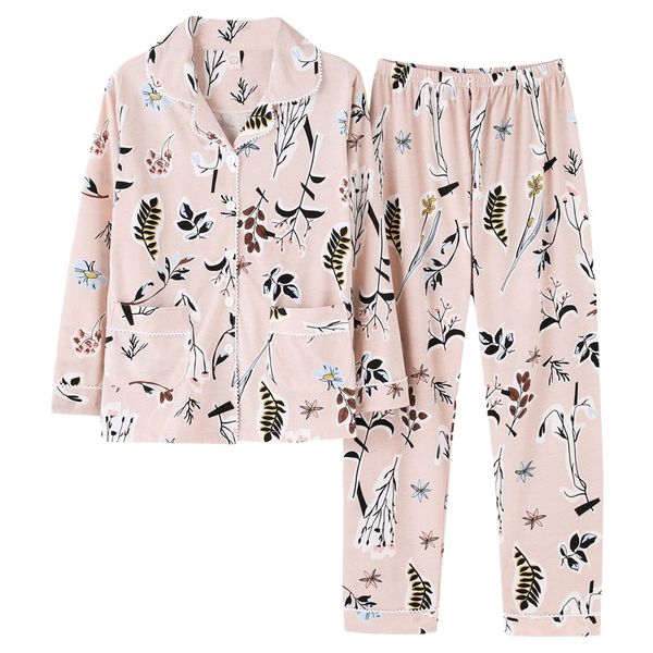 

floral patterns sleepwear for women fashion 2019 spring cotton women pajamas set long sleeve plus size -3xl casual tracksuit, Blue;gray