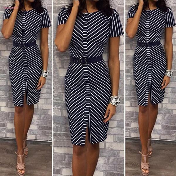 

striped dress women striped bag hip straight patchwork short sleeve o neck casual dignified noble popular long dress summer, Black;gray