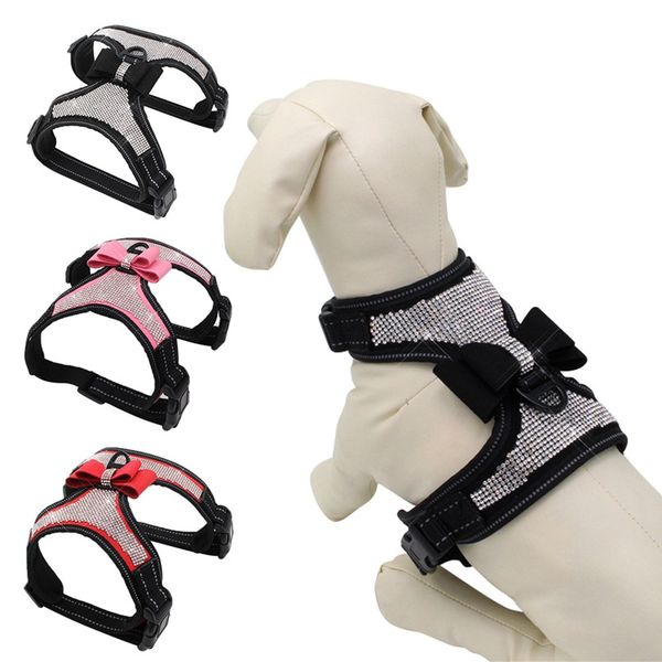 

adjustable puppy bow harness bling rhinestone pet puppy dog harness pet dogs safe travel supplies for small medium large dogs