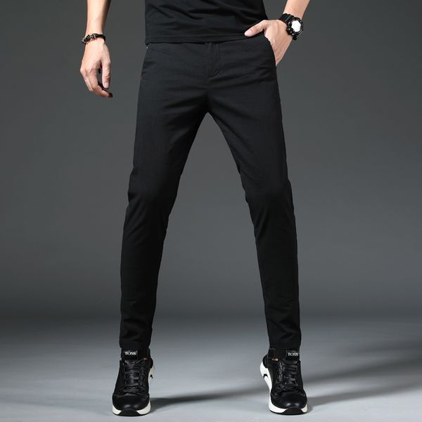 

pants men's trendy skinny casual trousers quick dry fashion long pants mens jogger male streetwear pencil, Black
