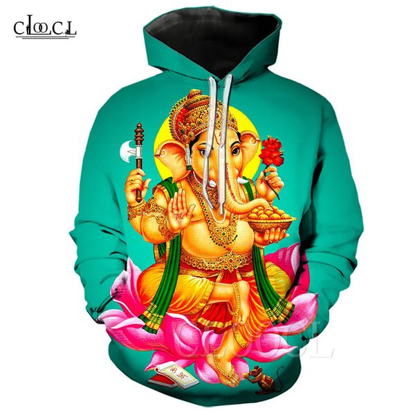 

fashion hinduism god ganesha 3d print hoodies men women clothing long sleeve hooded pullovers casual streetwear coats, Black
