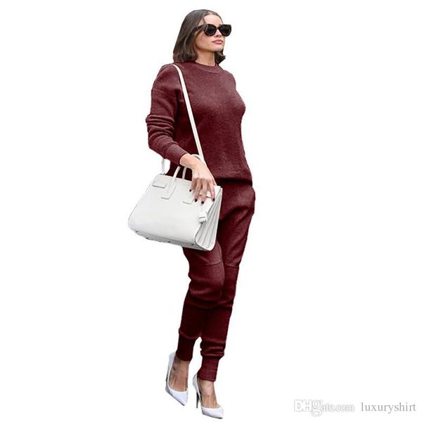 

plus size womens 2pcs sets winter loose o neck long sleeve ladies two piece pants casual womens solid color sports suits, White