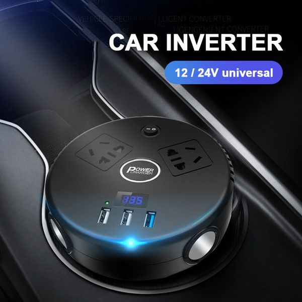 

car inverters 150w car auto power inverter dc 12v to ac 220v with 3 usb ports two 220v sockets charger splitter accessories