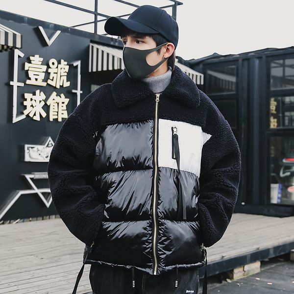 

2019 men wool jacket winter patchwork parka coat man warm thicken overcoat fashion hat detachable male plus size 3xl, Tan;black