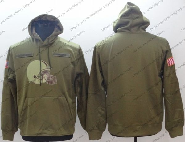 

Men's Cleveland Sweatshirt Browns Hoodie 2018 Olive Salute to Service Sideline Therma Performance Pullover Hoodie S-3XL