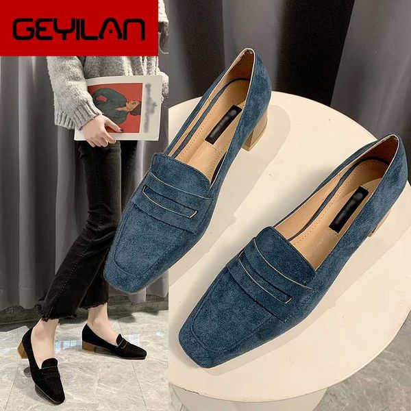 

2020 spring new women pumps stylish square toe work pumps mid chunky heel 4 cm slip on flock casual weekly heels, Black