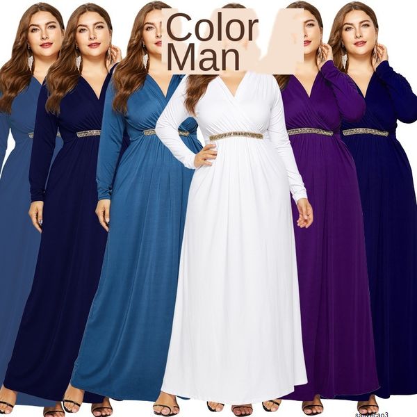 

womens designer solid color banquet dress v-neck long sleeve hip split dress lboah, Black;gray