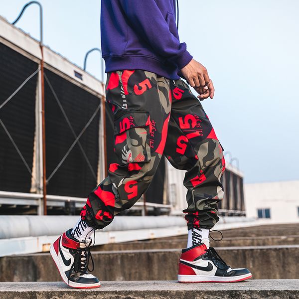 

streetwear casual jogger pants men printing hip hop mens harem pants side-pockets summer men trousers camouflage lovers, Black