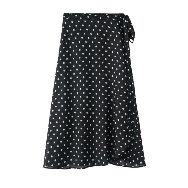 

mid-calf women skirt prairie chic ladies skirts print chiffon skirt, Black