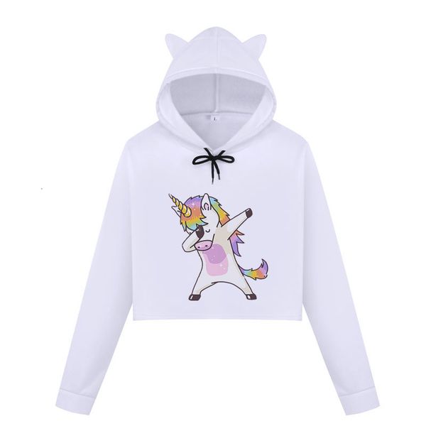 

женщины hoodie женщина одежда толстовка мультфильм kawaii unicorn o шея с длинным рукавом толстовка толстовка обрезанного feminino harajuku, Black