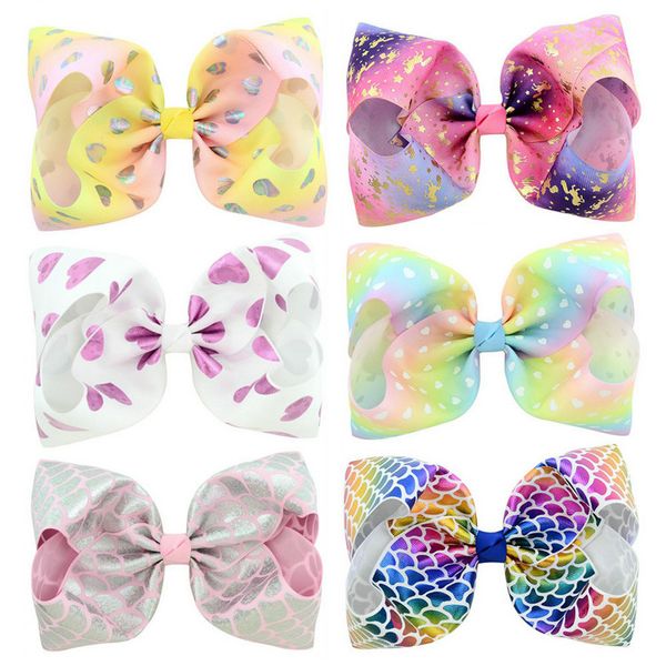 

8-дюймовый jojo лук grosgrain ленты hairbows девочка аксессуары с зажимом связи бутик волос банты шпильки для волос, Slivery;white