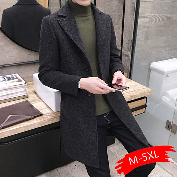 

2019 autumn and winter new snowflake woolen coat men's long coat, Black