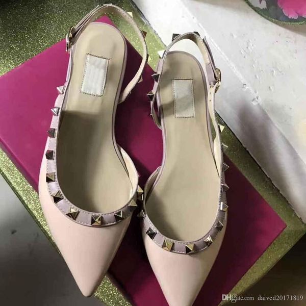 

european classic luxury style ladies'sandals, gold rivets, dress slippers, fashion shoes, flat bottom and bright leather making, Black