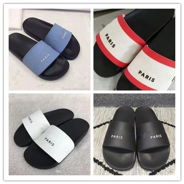 

2019 топ мужчины женщины сандалии дизайнерская обувь белый логотип бренда черный слайд летняя мода широкие плоские сандалии размер 36-46, Black
