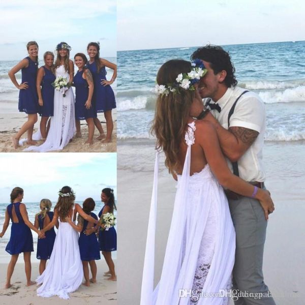 

дешевые пляж sexy оболочка свадебные платья спагетти ремень backless шифон кружева аппликация backless свадебное платье свадебные платья ves, White