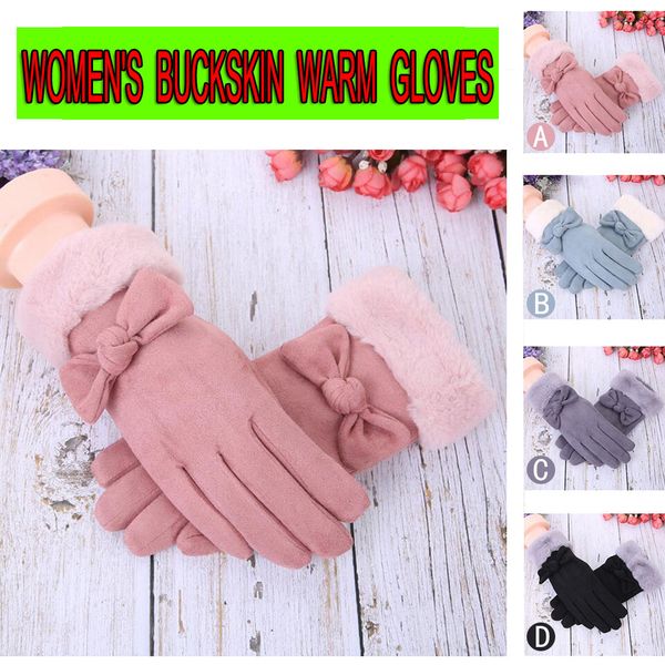 

women's buckskin gloves in autumn and winter windproof warm plus velvet gloves