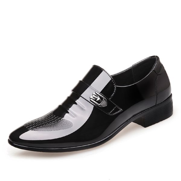 

2019 new spring autumn men's leather glossy shoes of the british business dress men's casual shoes set foot work *v99756, Black