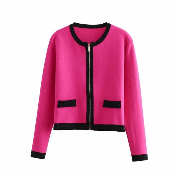 

fashion women contrast colors kimono jacket female zipper knitted coat casual ladies outerwear casaco femme, Black;brown