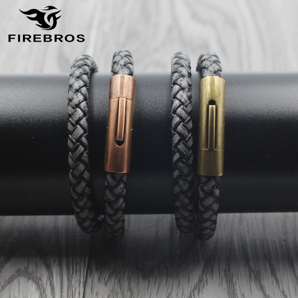 

firebros ancient/red bronze stainless steel magnet clasp multilayer braided genuine leather bracelet vintage men women jewelry, Golden;silver