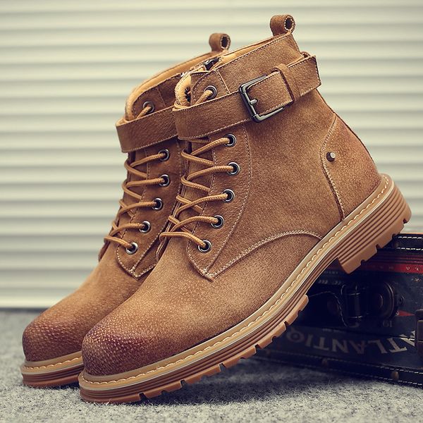 

men's autumn and winter trend boots wild large size leather boots high to help desert tooling shoes casual walking shoes zm-102, Black