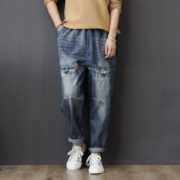 

womans jeans pants boyfriend jeans for women vintage high waist ladies washed denim harem pants pantalon jean femme, Blue