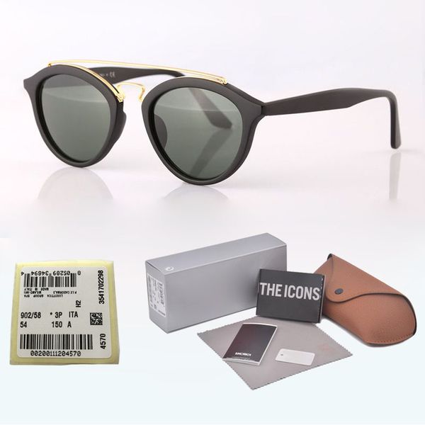 

vintage classic round style sunglasses double metal beams brand design sun glasses women men glass lens oculos de sol with cases and label, White;black