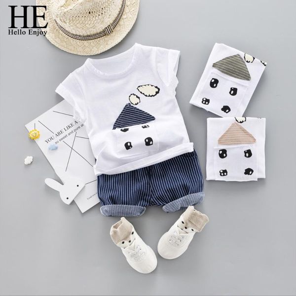 

baby boys clothing sets summer cotton t-shirt+striped shorts suits toddler children clothes boy casual set daily, White