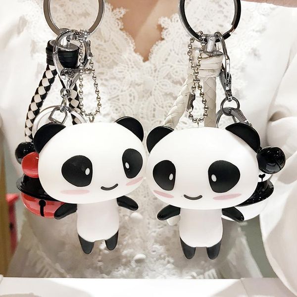 Yaratıcı Karikatür Panda Anahtar Zincirleri Sevimli Çift Bir Hediye Çantası Kolye Çan Anahtarlık Araba Kolye Anahtarlık Yüzük Charm Takı 10 adet / grup