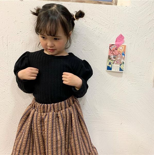 

12.18th size 80-130cm spring baby's lovely clothes 2020 new arrival baby girls' solid color knitted shirt girls' ruffle skirt, White