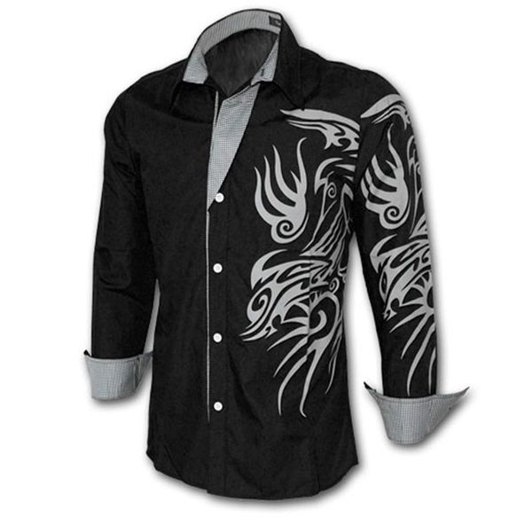 

men's brand shirt 2018 new fashion men's long sleeve dress shirt china wind dragon men's business casual slim shirt, White;black