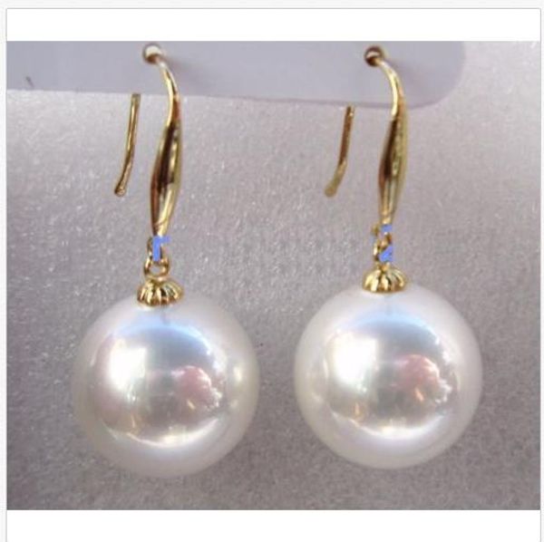 

14k gold 16mm natural australian white south sea shell pearl earrings, Silver