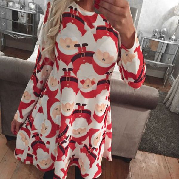 

new fashion christmas multicolor long sleeve casual o-neck girls mini dress spandex family clothes, Black;gray