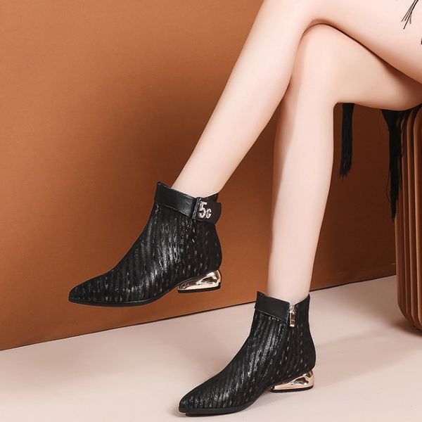 

mljuese 2020 women ankle boots soft kid suede zippers winter black color square heel pointed toe women boots party dress