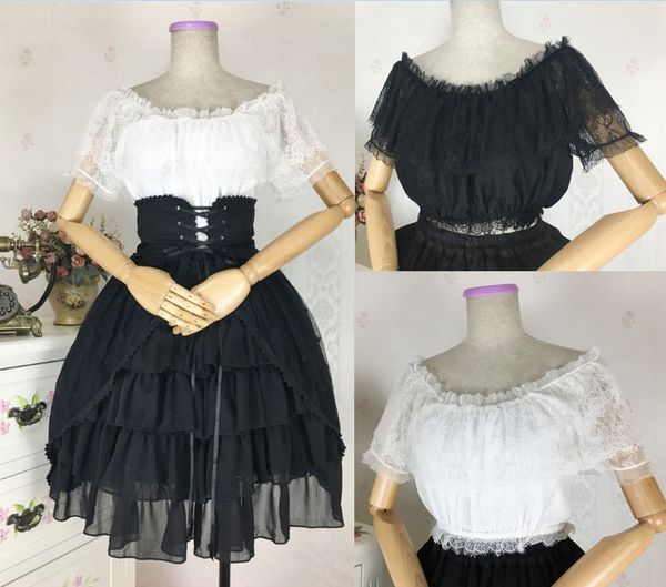 

vintage sweet lolita shirt slash neck lace victorian shirt kawaii girl gothic lolita party princess loli cos, Black;red