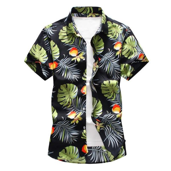 

men plus size male shirts turndown collar buttons casual print hawaiian beach holiday short sleeve shirt male #13, White;black