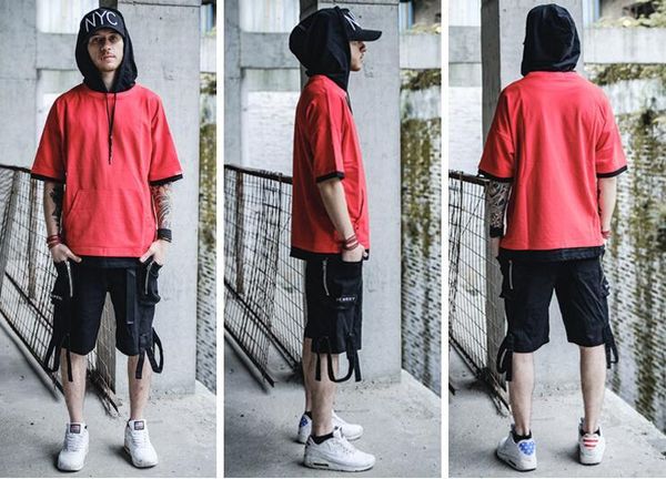 

brand hoodie mens tshirt hip hop street sport men designer hoodies loose fit mens short sleeve hoodie womens sweatshirt pullover m-xxl, Black