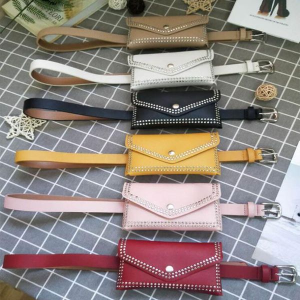 

Fa hion women rivet belt bag olid color rivet houlder wai t bag women pu leather fanny pack ca ual pur e wallet che t belt bag