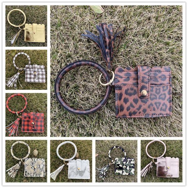 

tassel bracelet keyring card holder wallets leopard plaid women bangle bracelets keychains card bag coin purse keychain bags 2020 e22905, White
