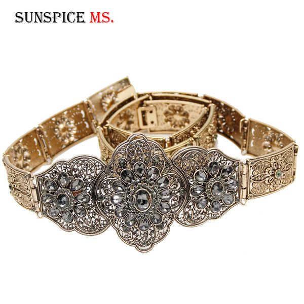 

sunspicems retro gold color caftan belt for women europe crystal waist chain wedding belt jewelry gold silver color metal buckle, Slivery;golden