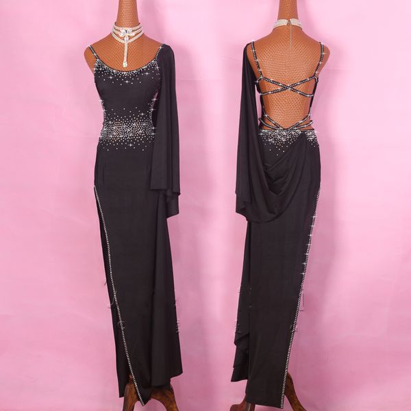 

new latin dress for women black long dress rhinestone elastic tango ballroom dance competition dresses bl1898, Black;red