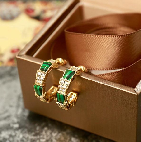 

fashion jewelry shining copper plated snake festival green malachite diamond earrings monochrome, Silver